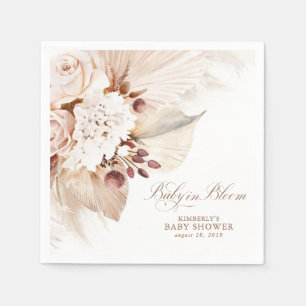 Serviette En Papier Bébé en Fleur Pampas Baby shower en herbe Floral