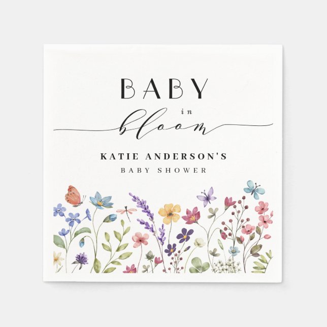 Serviette En Papier Bébé en Fleur Printemps Été Baby shower Floral (Devant)
