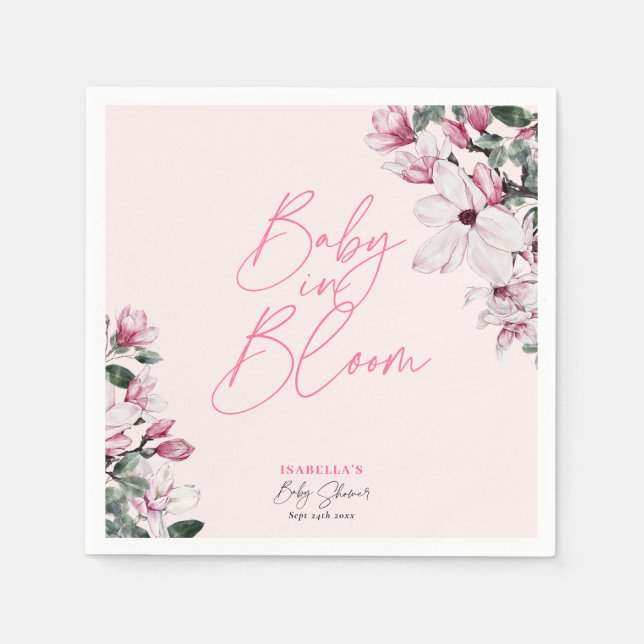 Serviette En Papier Bébé En Fleur Rose Floral Baby shower Fille (Devant)