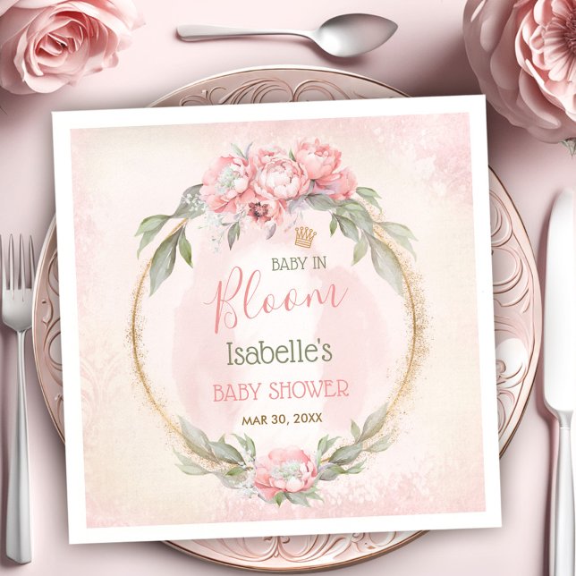 Serviette En Papier Bébé En Fleur Rose Floral Élégant Baby shower Fill (Baby In Bloom Pink Floral Elegant Girl Baby Shower Napkins)