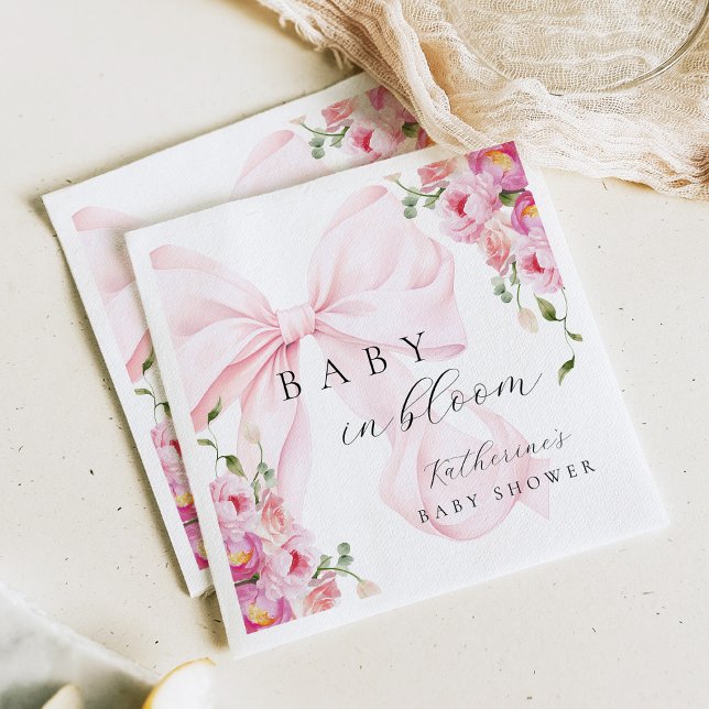 Serviette En Papier Bébé en fleurs à ruban rose (Créateur téléchargé)