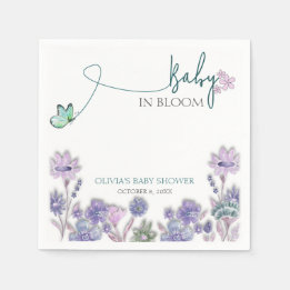 Serviette En Papier Bébé en fleurs Baby Shower Floral Violet