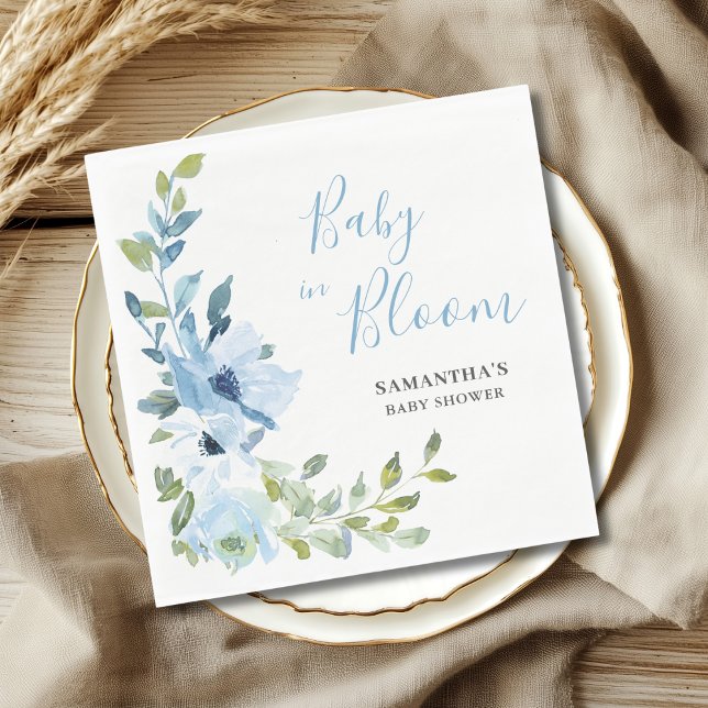 Serviette En Papier Bébé en fleurs bleu floral  (Créateur téléchargé)