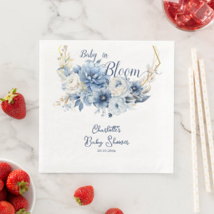 Serviette En Papier Bébé en fleurs élégantes Fleurs bleues Baby Shower