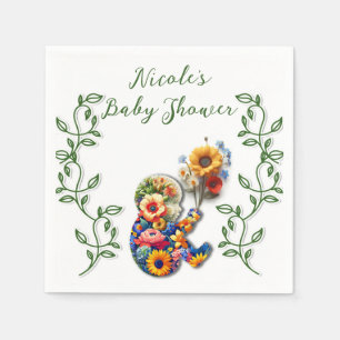 Serviette En Papier Bébé en fleurs Vigne florale Feuille Baby Shower