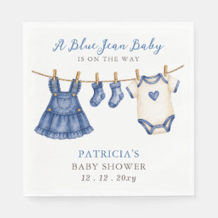 Serviette En Papier Bébé en Jean Bleu Est En Route Fille Baby Shower