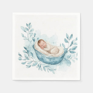 Serviette En Papier Bébé endormi dans un berceau bleu