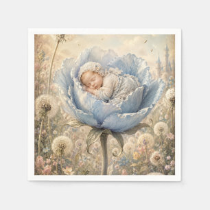 Serviette En Papier Bébé endormi fleurs bleues de pissenlit