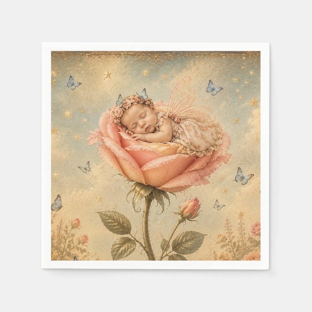 Serviette En Papier Bébé endormi rose rose  (Devant)