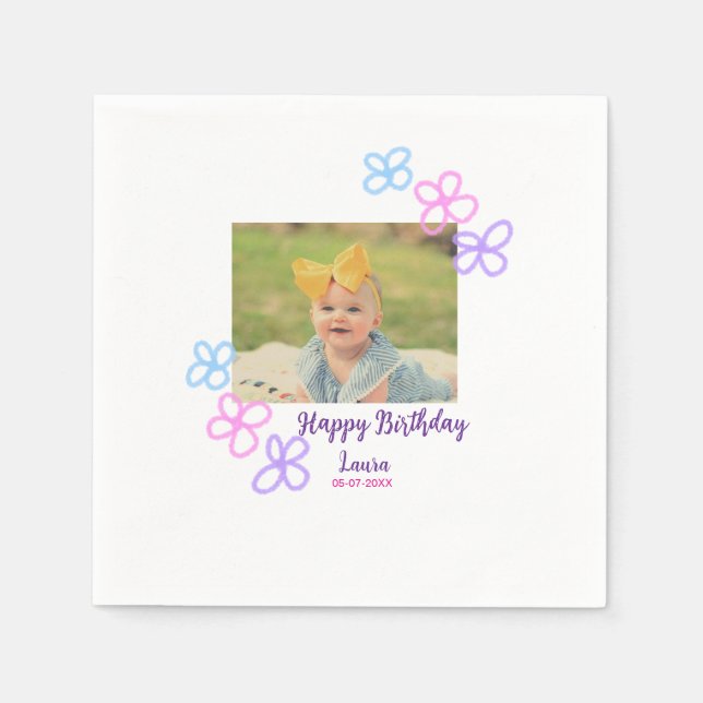 Serviette En Papier Bébé enfants 1er anniversaire ajouter le nom date  (Devant)