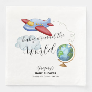 Serviette En Papier Bébé Fête Prénatale Autour Du Monde Carte Avion Ga