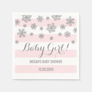 Serviette En Papier Bébé fille! Baby shower de neige rose