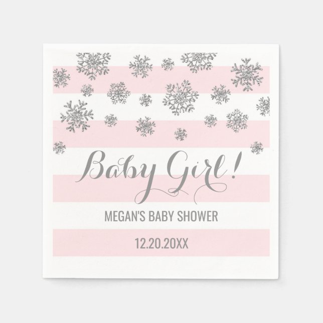 Serviette En Papier Bébé fille! Baby shower de neige rose (Devant)