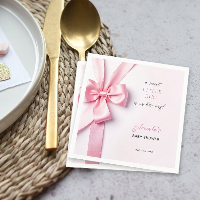 Serviette En Papier Bébé Fille Douce avec Ruban Rose (Créateur téléchargé)