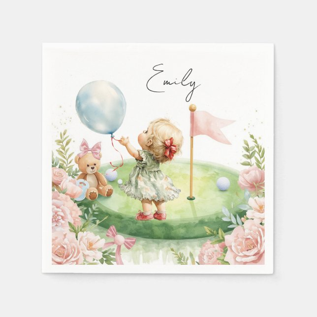 Serviette En Papier Bébé fille golfeuse sur le green de pratique (Devant)