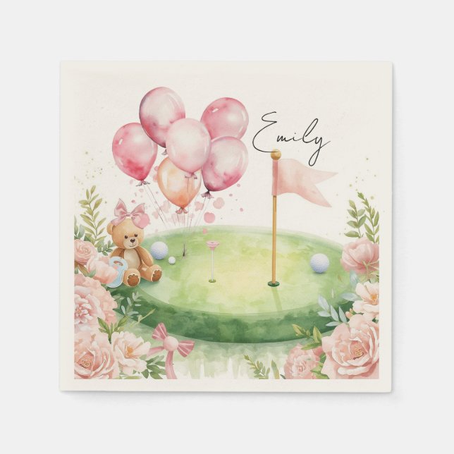 Serviette En Papier Bébé fille golfeuse sur le green de pratique (Devant)