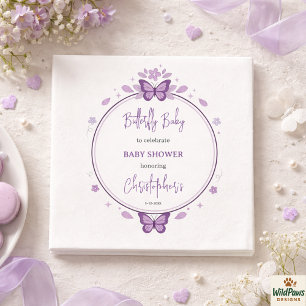 Serviette En Papier Bébé Fille Papillon Violet Célébration de Naissanc