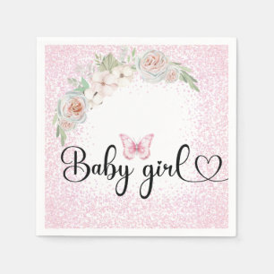 Serviette En Papier Bébé fille parties scintillant rose