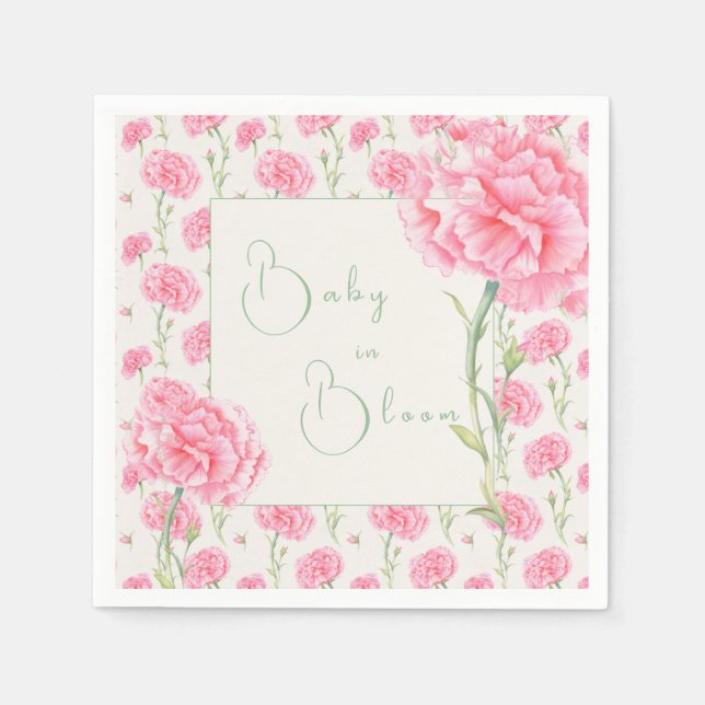 Serviette En Papier Bébé Fleur de Carnation Rose Baby Shower  (Devant)