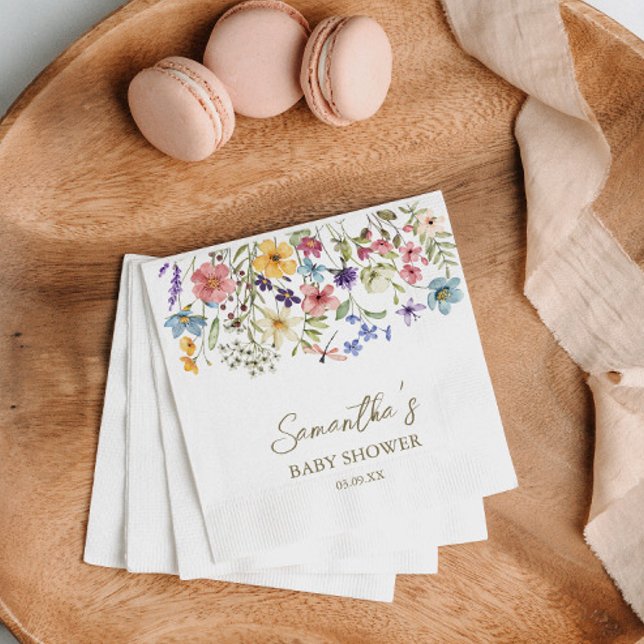 Serviette En Papier Bébé fleur sauvage dans le Baby shower en fleurs (Wildflower Baby In Bloom Baby Shower Napkins)