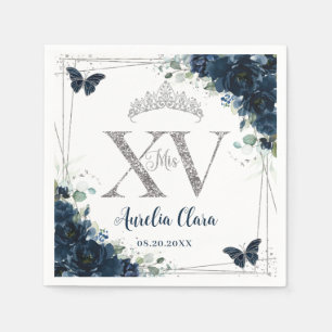Serviette En Papier Bébé Fleurs Papillons Argent Quinceañera XV