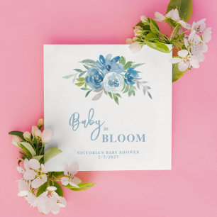 Serviette En Papier Bébé floral bleu dans le Baby shower fleuri