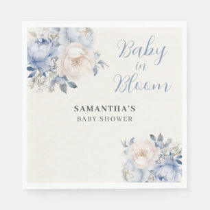 Serviette En Papier Bébé Floral Bleu Personnalisé Dans Douche Fleurie