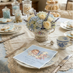 Serviette En Papier Bébé Garçon Baby Shower Bleu Clair Vintage
