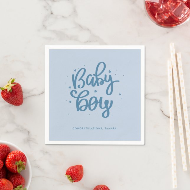 Serviette En Papier Bébé Garçon Bleu Baby Shower  (En situation)