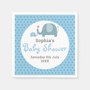 Serviette En Papier Bébé Garçon Bleu Éléphants à Points Mignons Shower