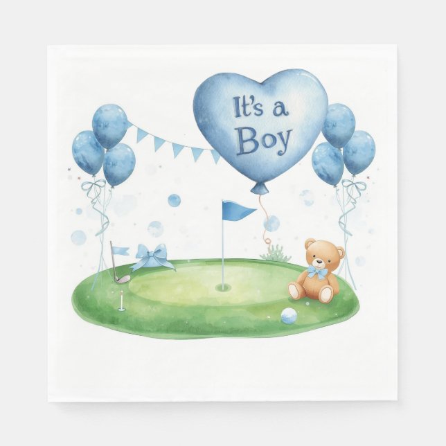 Serviette En Papier Bébé garçon de golf sur green de putting  (Devant)