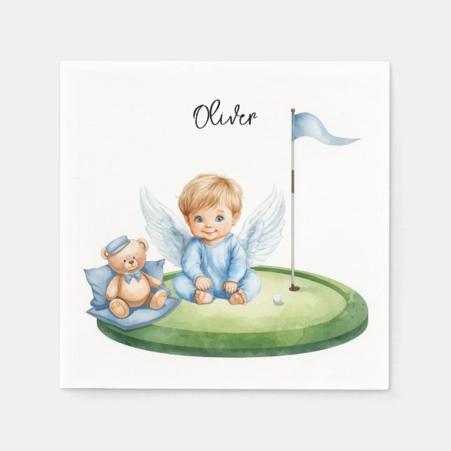 Serviette En Papier Bébé garçon de golf sur le green de putting  (Devant)