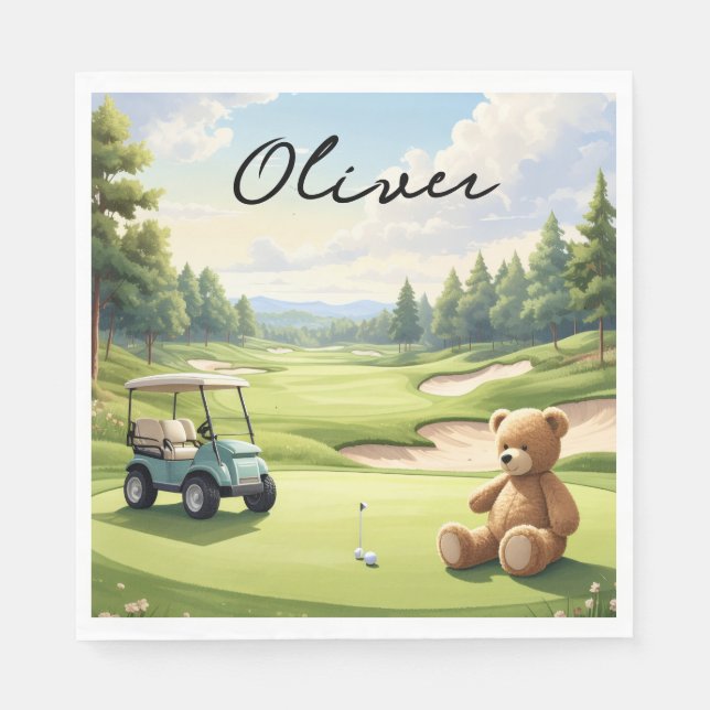 Serviette En Papier Bébé garçon de golf sur le green de putting  (Devant)