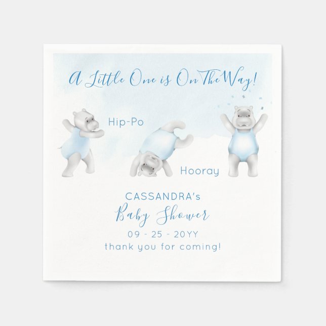Serviette En Papier Bébé Garçon Fête de Naissance Hippopotame Culbute (Devant)