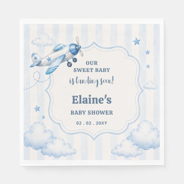 Serviette En Papier Bébé Garçon Thème Avion Fête Prénatale (Devant)