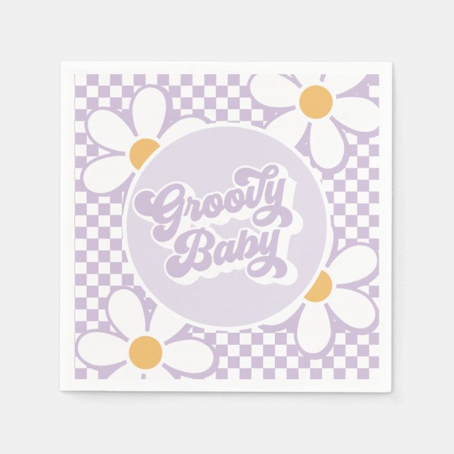 Serviette En Papier Bébé Groovy Violet Daisy Damier (Devant)