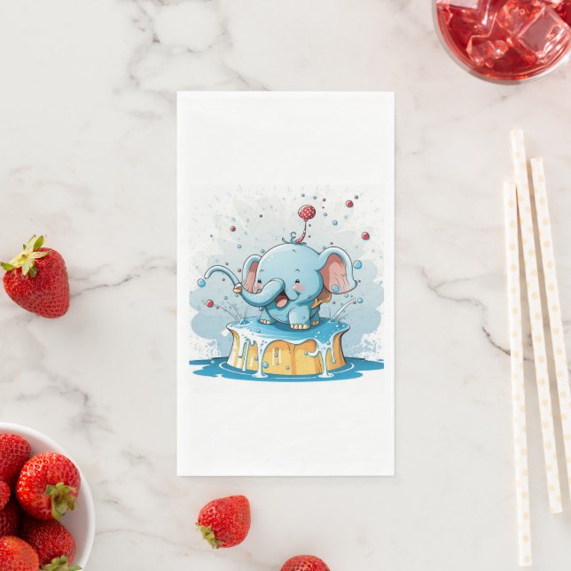 Serviette en papier bébé heureux éléphant bleu  (En situation)