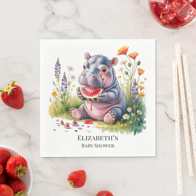 Serviette En Papier Bébé Hippopotame Mignon Pastèque Baby Shower (En situation)
