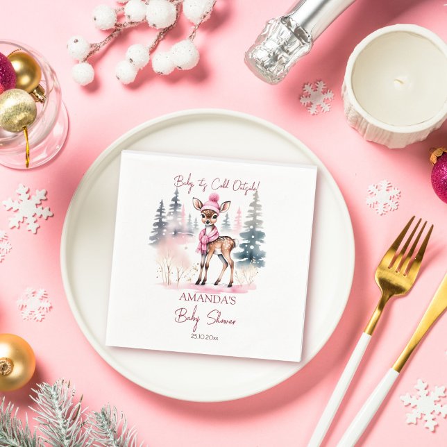 Serviette En Papier Bébé il fait froid à l'extérieur baby shower bébé  (Baby it's cold outside winter girls baby shower tableware personalized template napkins cute deer)