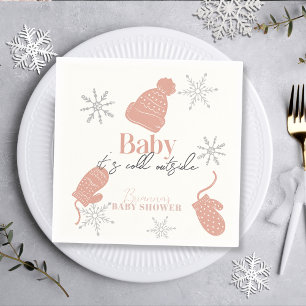 Serviette En Papier Bébé Il fait froid dehors Baby shower rose Beanie