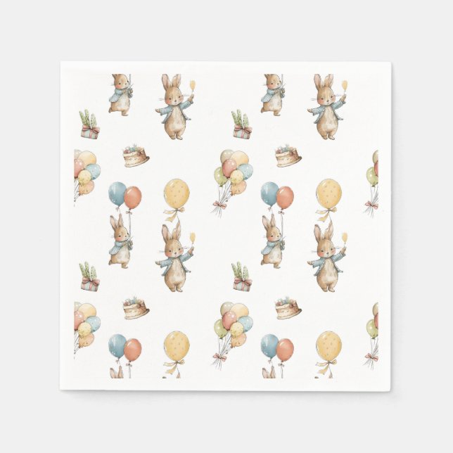 Serviette En Papier Bébé lapin avec ballons (Devant)