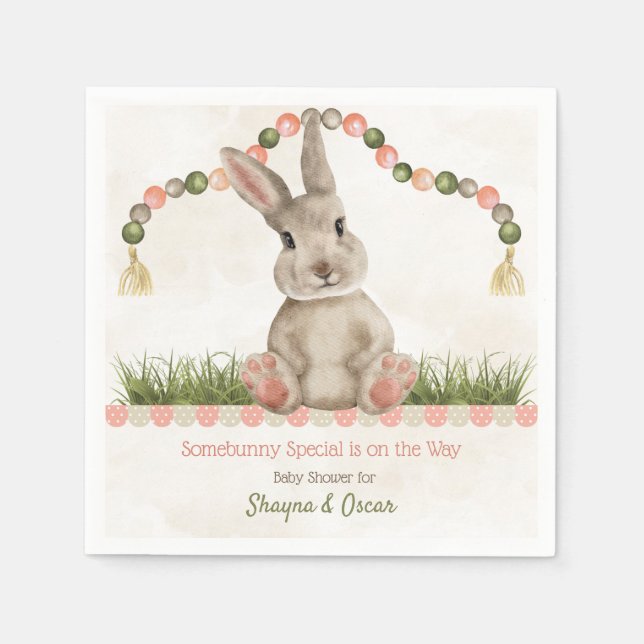 Serviette en papier bébé lapin pêche ivoire sage (Devant)