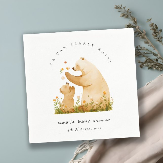 Serviette En Papier Bébé maman Bearly Wait Floral Neutal Baby shower (Créateur téléchargé)