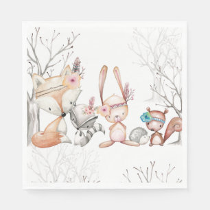 Serviette En Papier Bébé mignon Animaux Bois Renard Lapin Coon