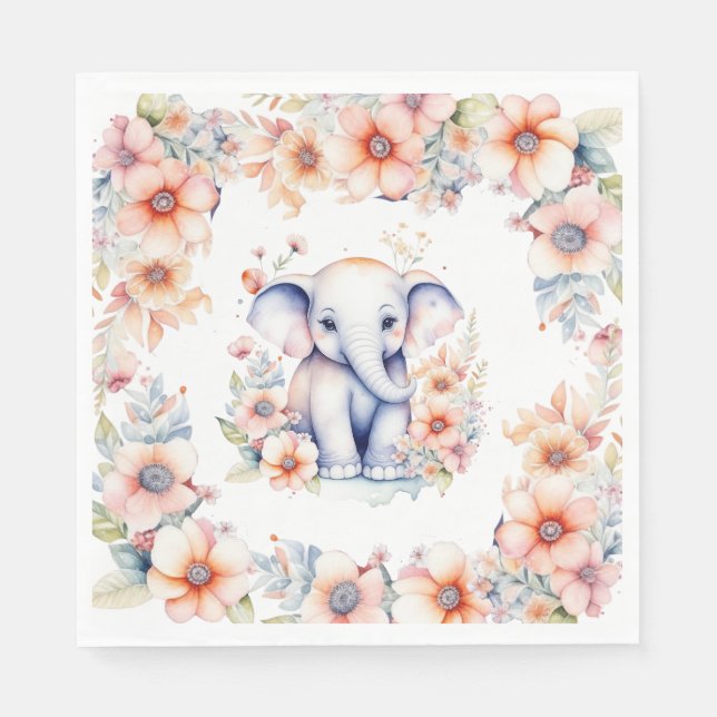 Serviette En Papier Bébé mignon Baby shower de fille d'éléphant (Devant)