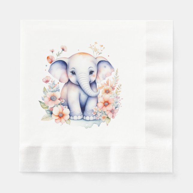 Serviette En Papier Bébé mignon Baby shower de fille d'éléphant (Devant)