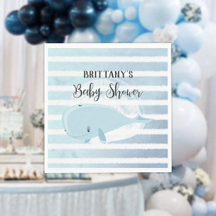 Serviette En Papier Bébé mignon Bleu Baleine Baby shower rayé