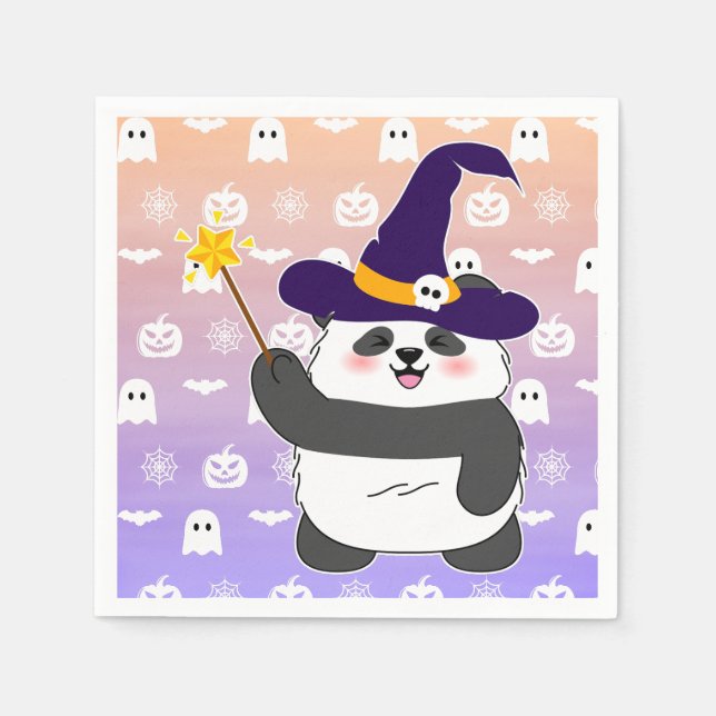Serviette En Papier Bébé mignon de Halloween Panda sorcière magique (Devant)