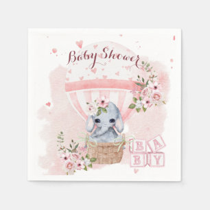 Serviette En Papier Bébé mignon Eléphant Floral Baby shower rose