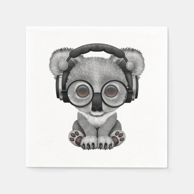 Serviette En Papier Bébé mignon Koala Ours Dj Portant Un Casque (Devant)